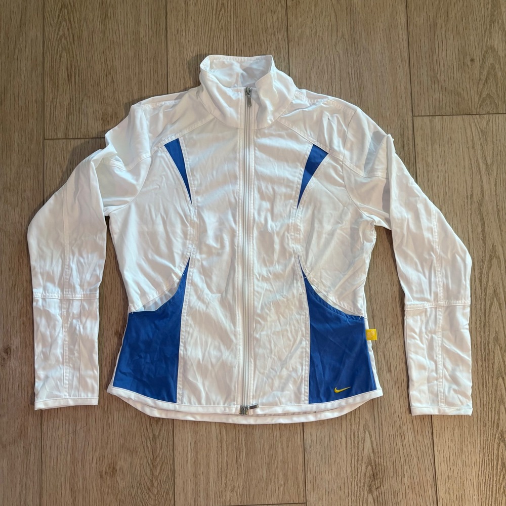 Nike Vintage Y2K Full Zip Track Jacket White Blue Stripe Women Medium